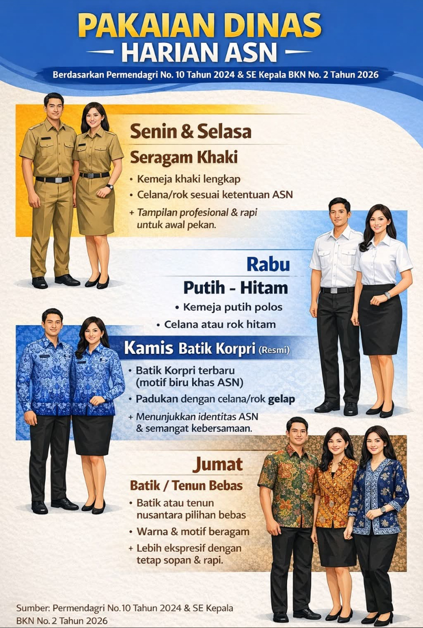 Ini dia jenis pakaian dinas harian ASN